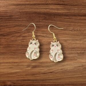 Whimsical Cat Earrings with Gold Ear Wires